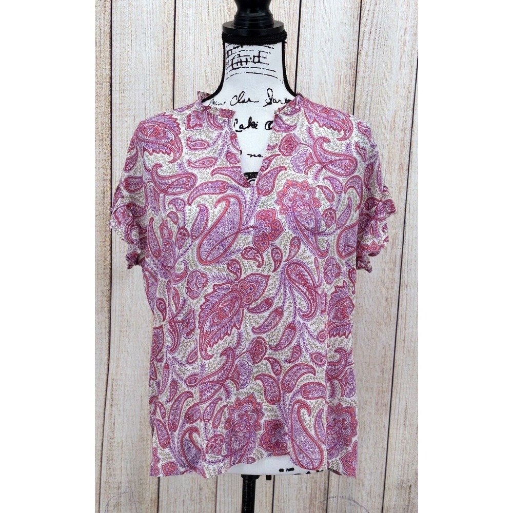 J. Jill Paisley Print‎ Blouse Small Petite Pink Purple Short Sleeve Lightweight